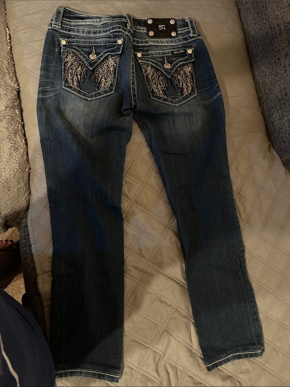 Miss Me Dark Blue Boot-Cut Jeans with Embellished Back Pockets